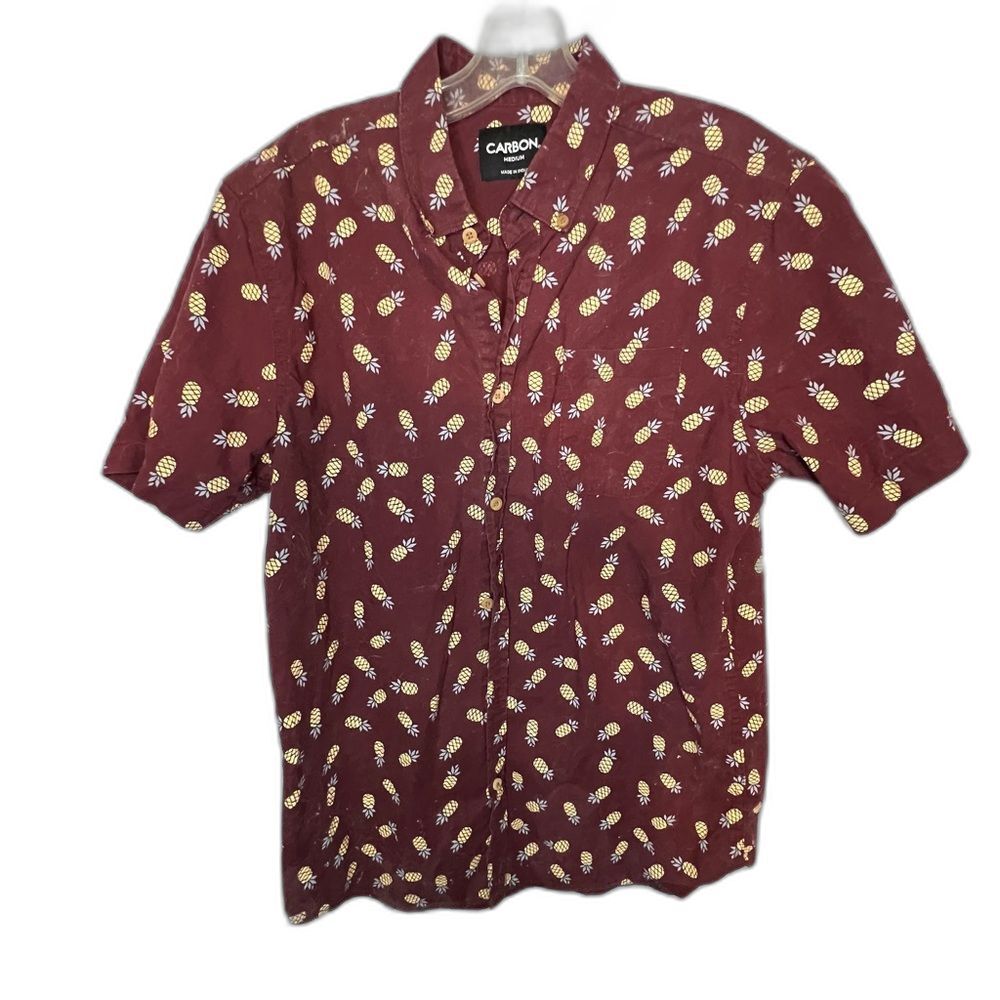 Carbon Burgundy Shirt with Gold Pineapple Design Mens M